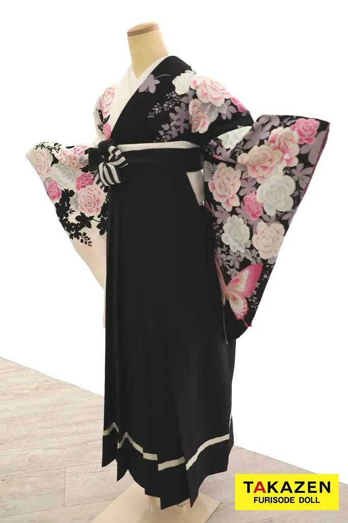 TAKAZENのレンタル袴 格安袴　地雷系　黒/白　牡丹柄　人とかぶらない　目立つ　ガーリー【通販可】Y27
