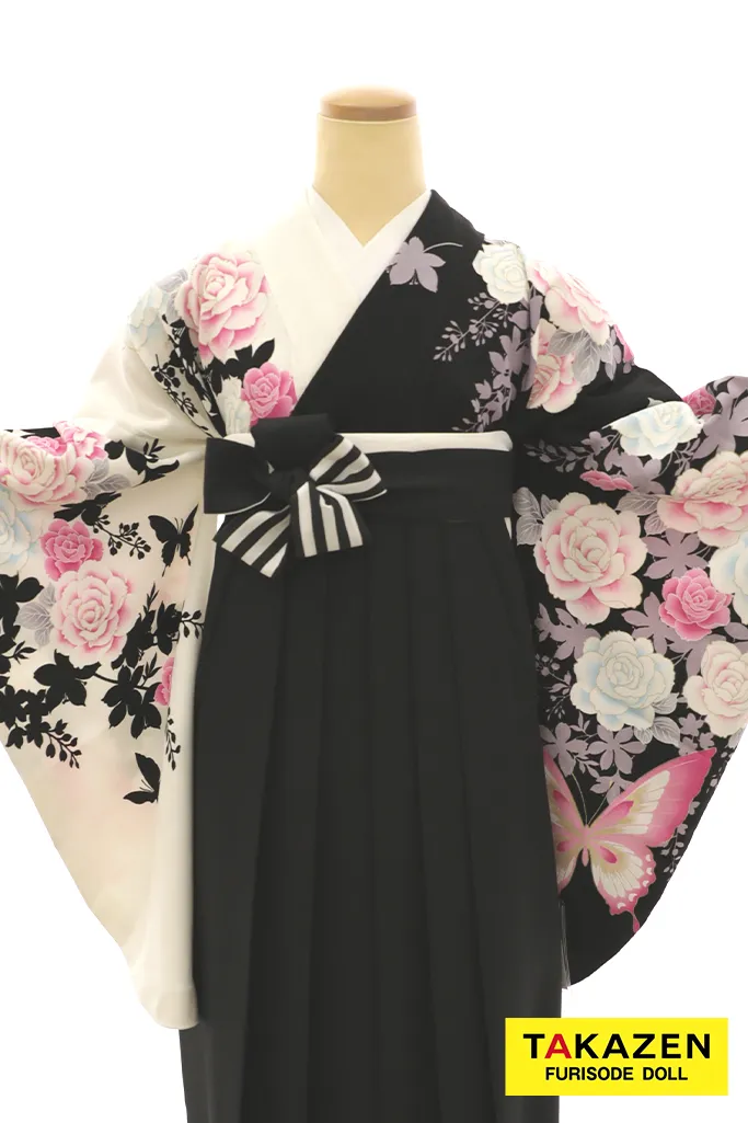 TAKAZENのレンタル袴 格安袴　地雷系　黒/白　牡丹柄　人とかぶらない　目立つ　ガーリー【通販可】Y27