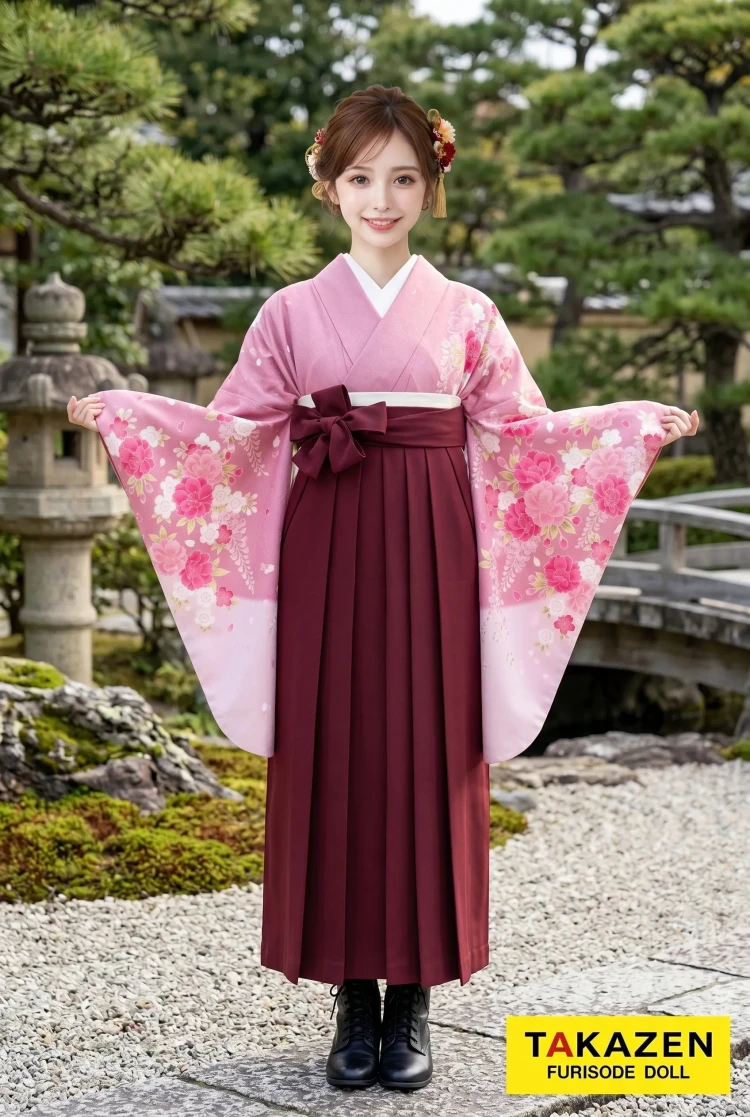 TAKAZENのレンタル袴 格安袴 正統派古典 ピンク 桜柄 シンプル かわいい 清楚系【通販可】Y28