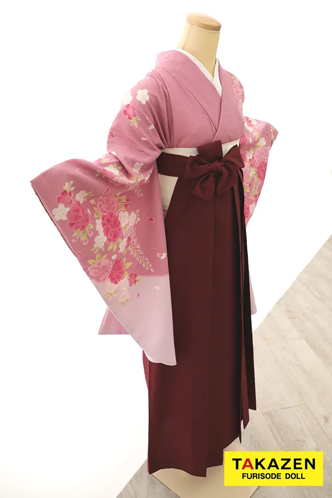 TAKAZENのレンタル袴 格安袴　正統派古典　ピンク　桜柄　シンプル　かわいい　清楚系【通販可】Y28