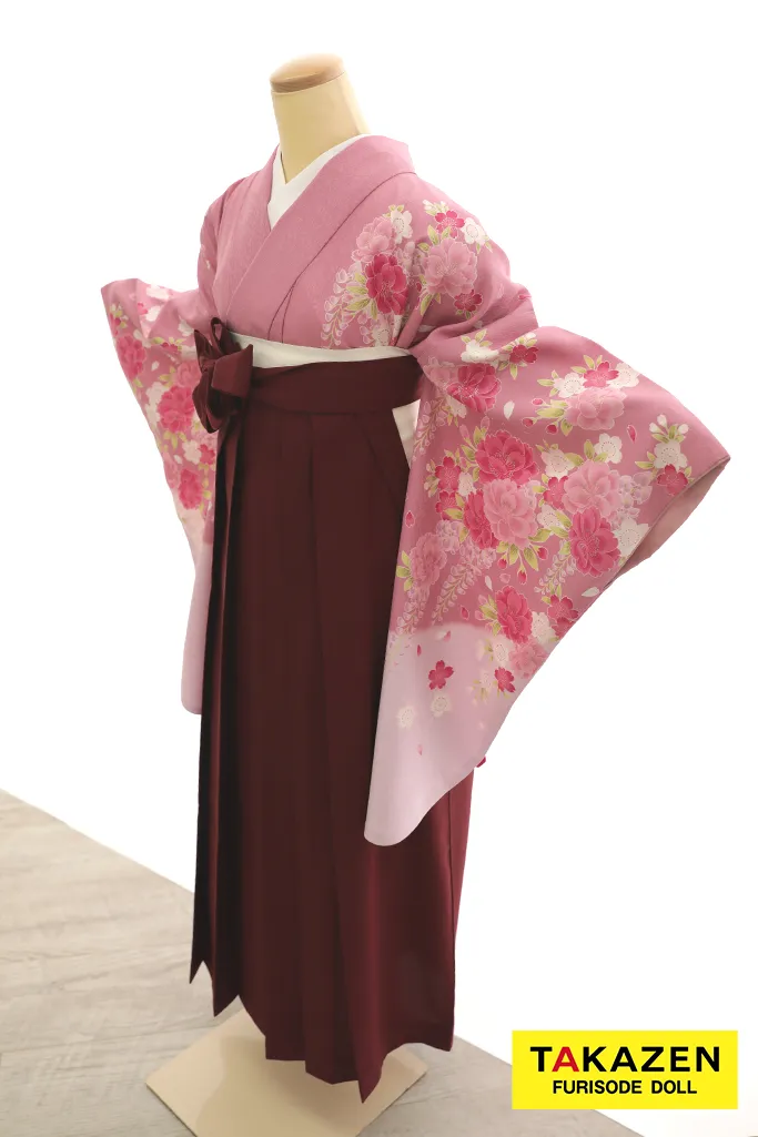TAKAZENのレンタル袴 格安袴　正統派古典　ピンク　桜柄　シンプル　かわいい　清楚系【通販可】Y28