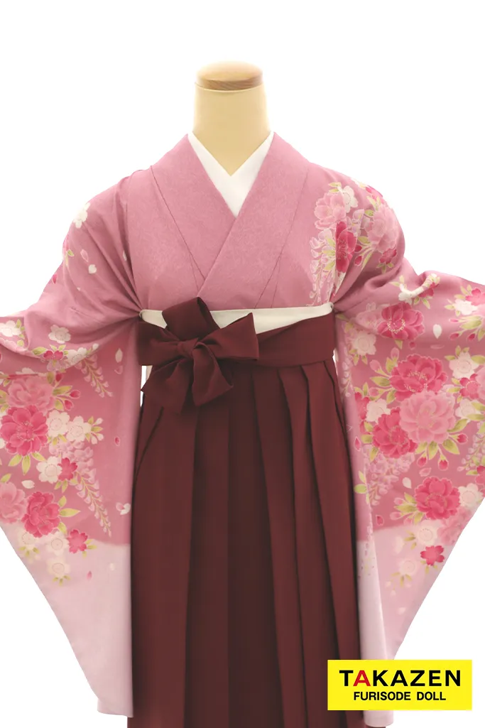 TAKAZENのレンタル袴 格安袴　正統派古典　ピンク　桜柄　シンプル　かわいい　清楚系【通販可】Y28