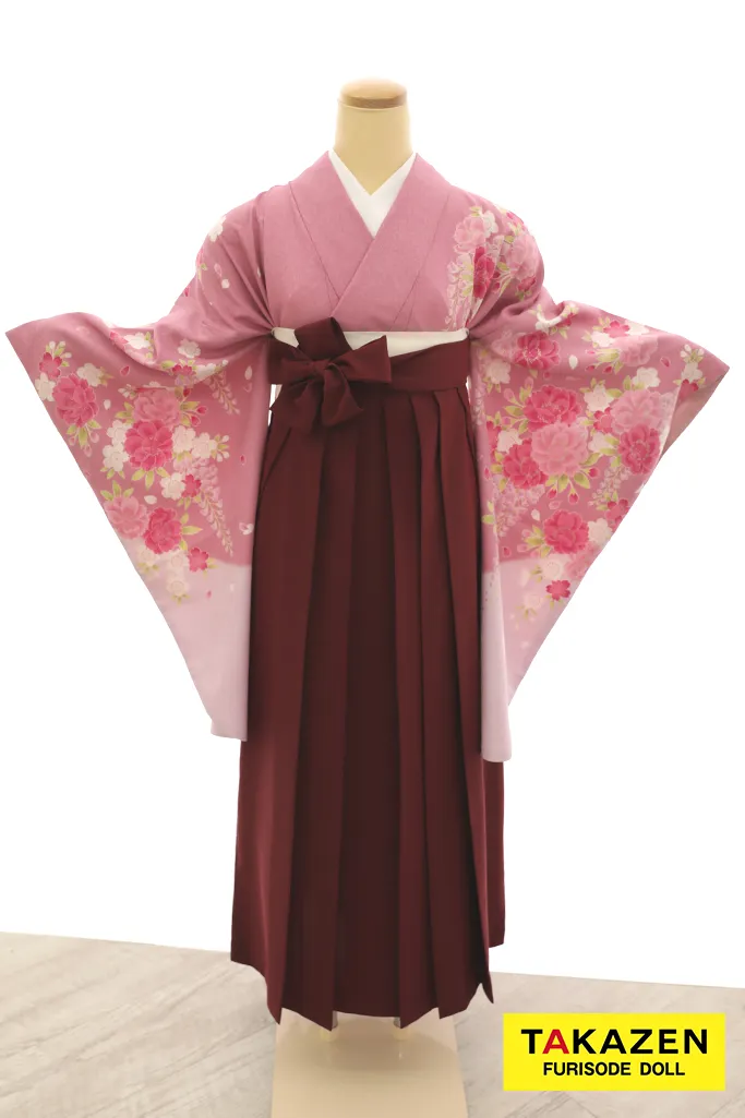 TAKAZENのレンタル袴 格安袴　正統派古典　ピンク　桜柄　シンプル　かわいい　清楚系【通販可】Y28