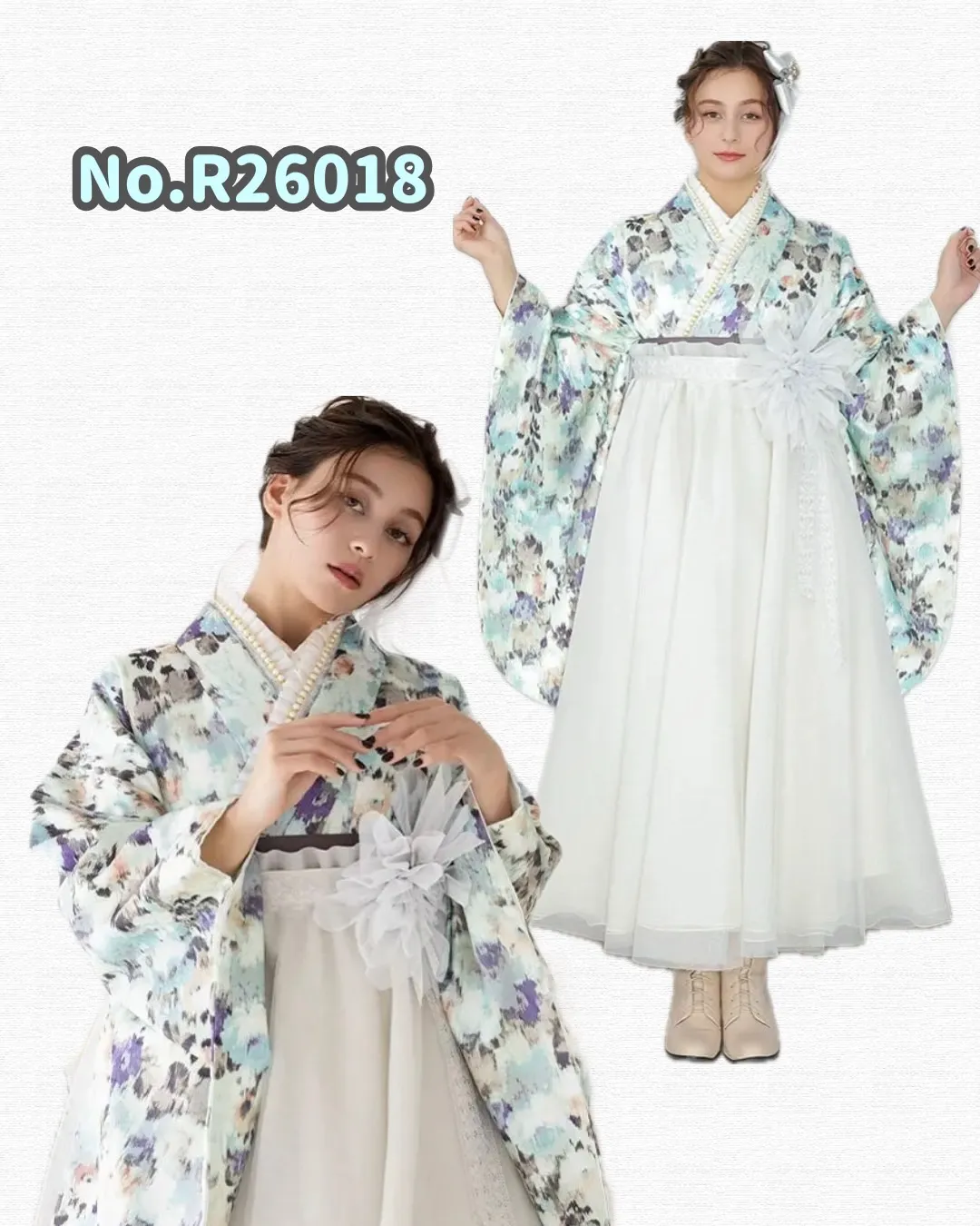 TKAZEN　タカゼン　袴　レンタル　水色　カワイイ　くすみ　ドレス袴