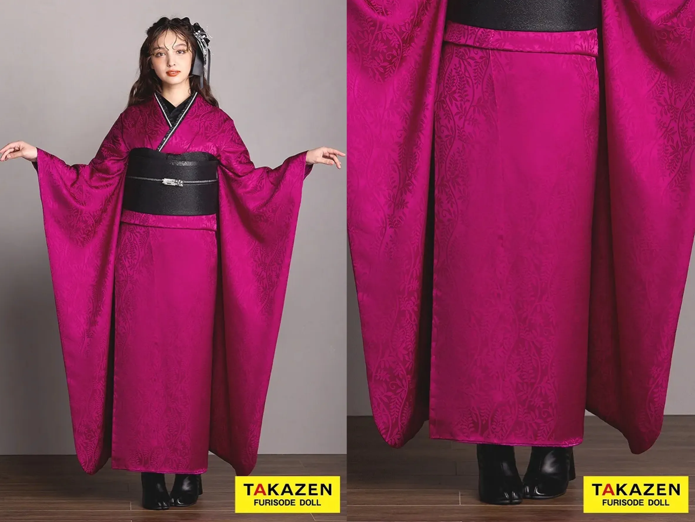 TAKAZEN　奈良　振袖レンタル　成人式　無地　おしゃれ　シンプル　かっこいい　ワインレッド　モダン