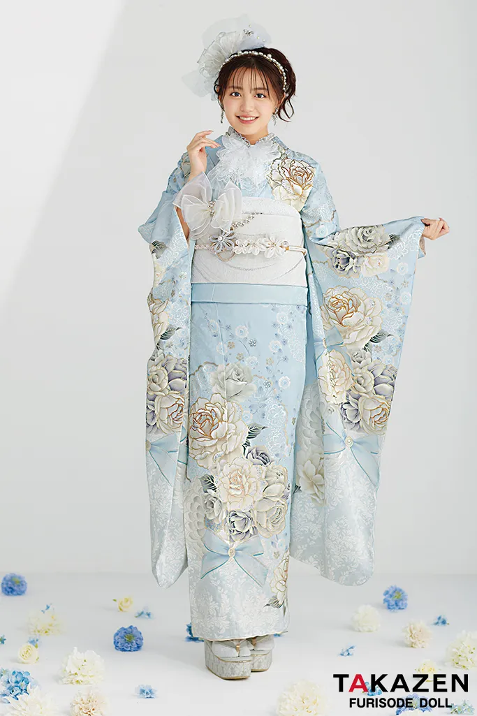 TAKAZEN橿原　奈良　振袖レンタル　かわいい　キラキラ　ブーケ　スワロフスキー　あざかわいい　フェミニン　ミスティブルー