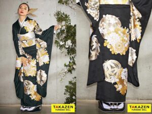 粋古典　黒地/金/ゴールド　菊柄　シンプル振袖　シック　大人っぽい　モダン　クール【通販可】24058