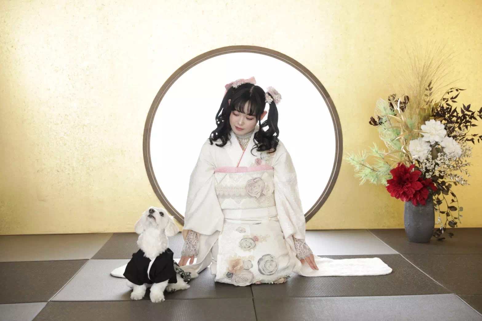 TAKAZEN神戸店　前撮り撮影会　イマドキ　カワイイ　コディネート　振袖　レンタル　ペット　犬　猫