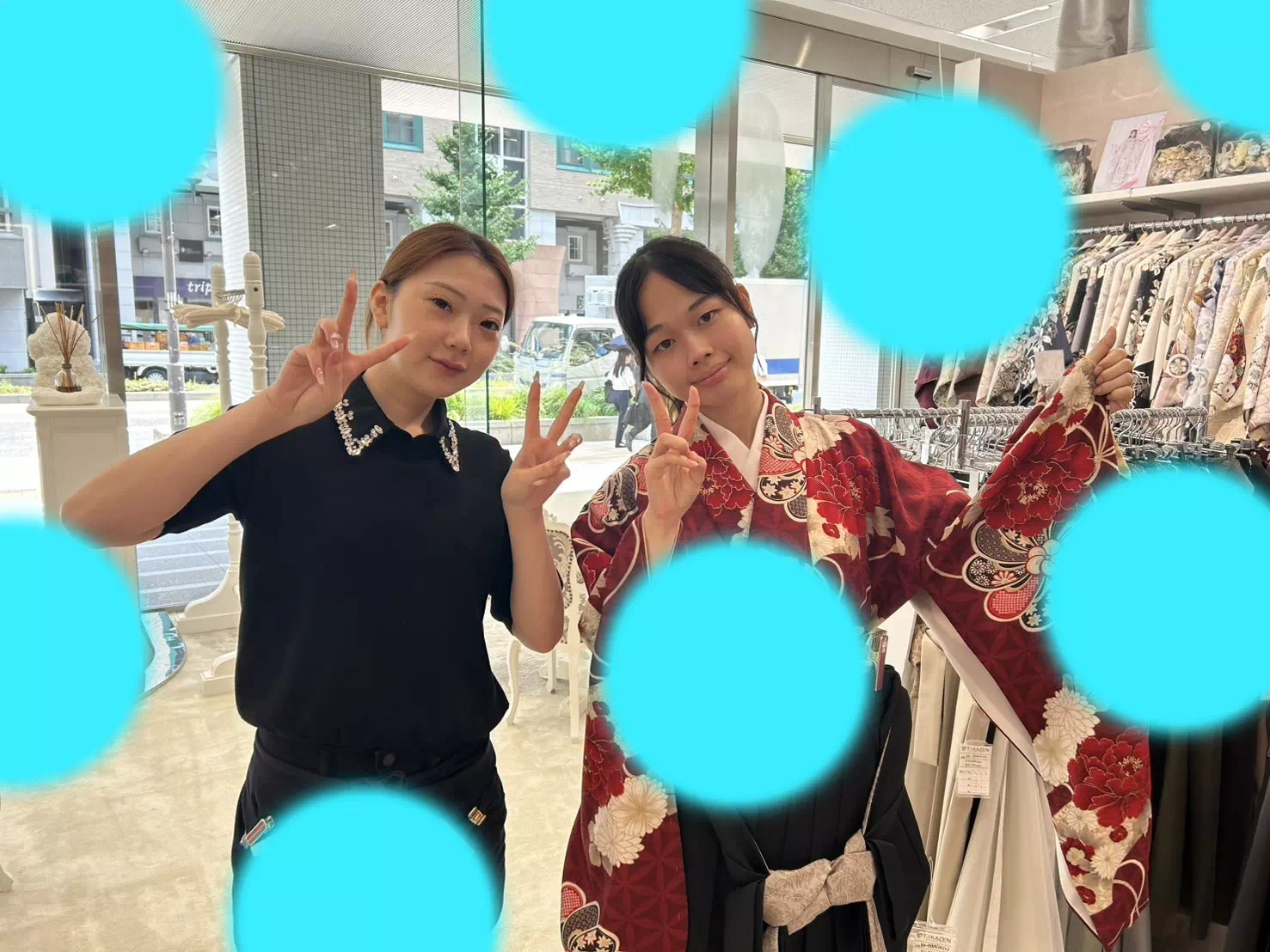 TAKAZEN神戸店　前撮り撮影会　イマドキ　カワイイ　コディネート　振袖　レンタル　袴　　赤色　古典柄