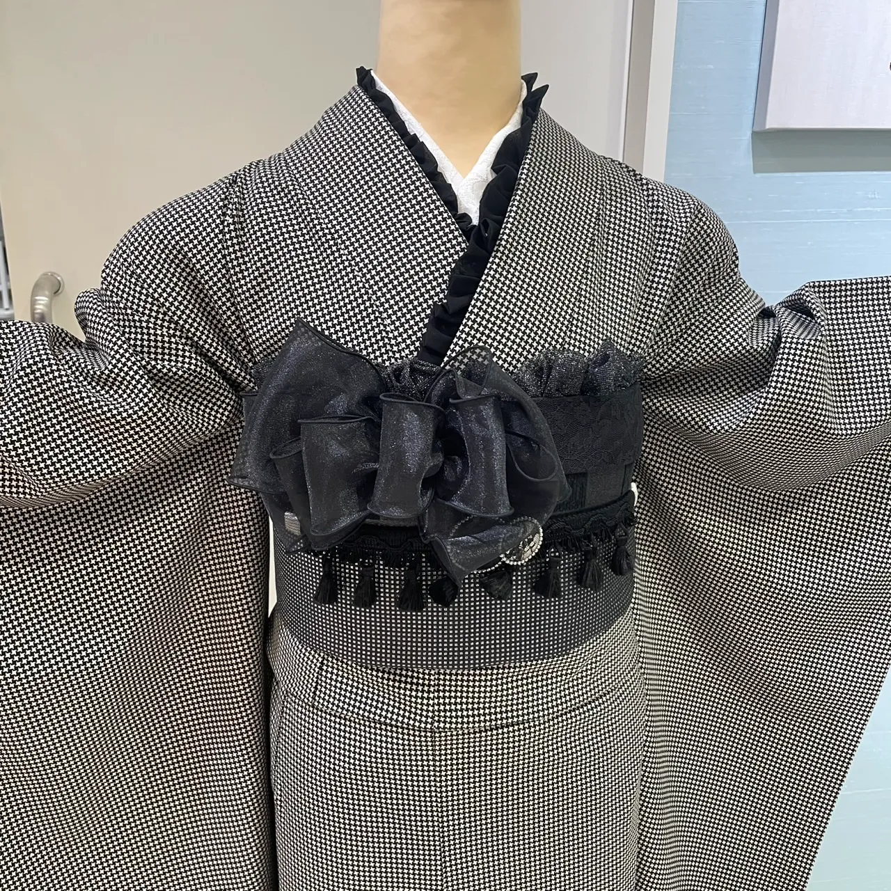 レトロ　千鳥　カワイイ　黒コーデ
