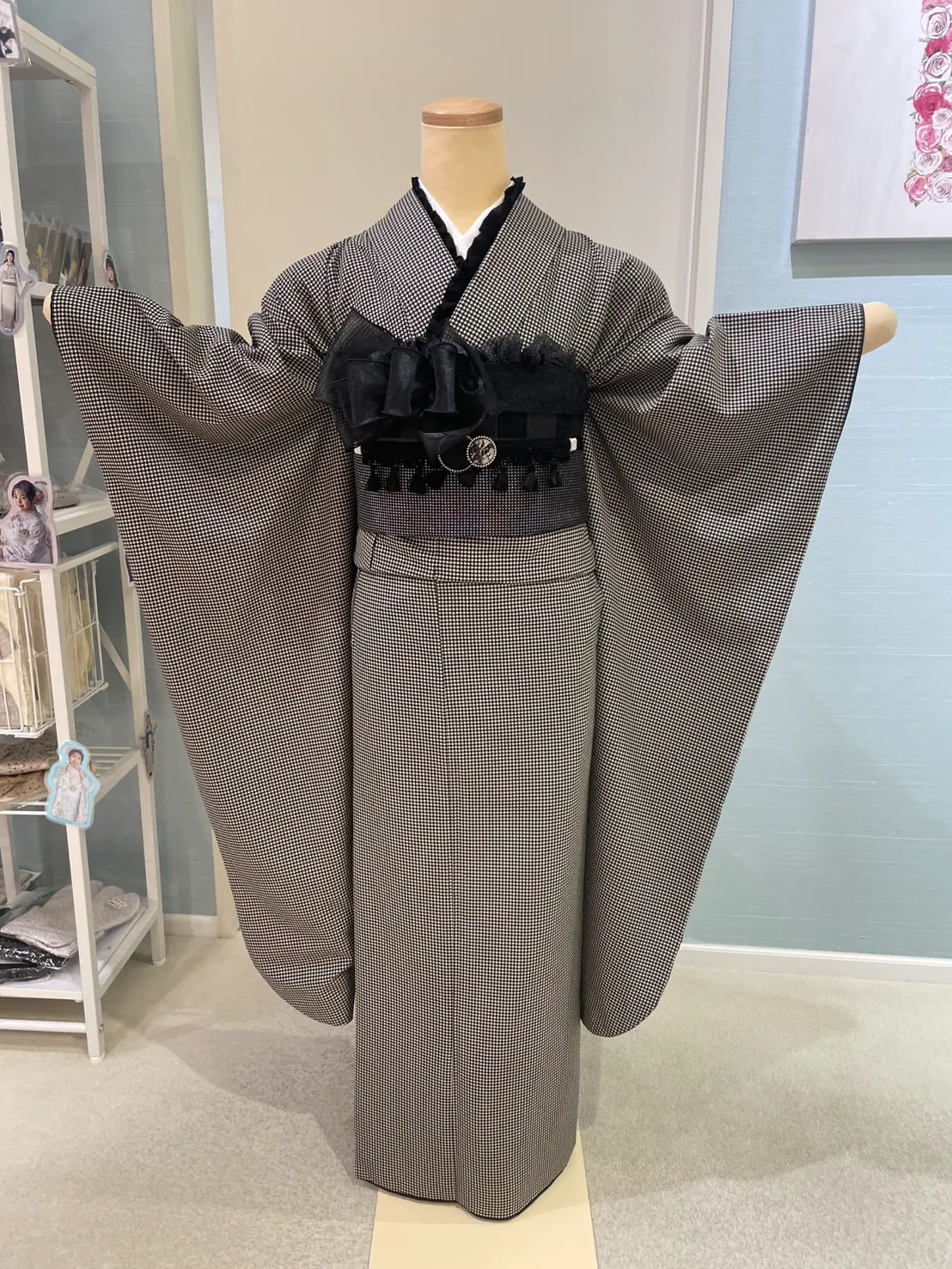 レトロ　千鳥　カワイイ　黒コーデ