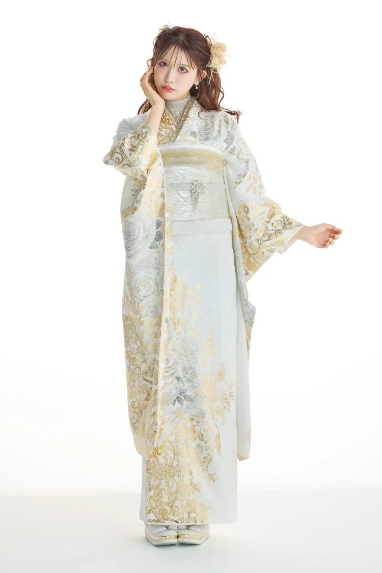 成人式振袖レンタル ヘップバーン ローズ エレガント 白金