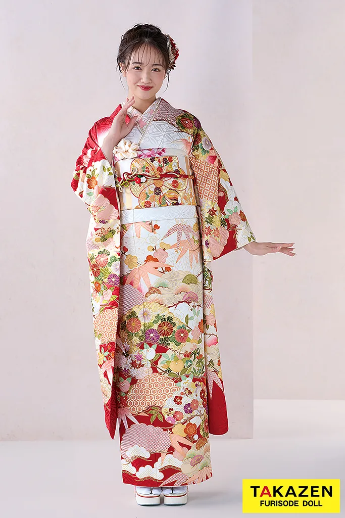 TAKAZEN　奈良　振袖　レンタル　成人式　正統派古典振袖　吉澤織物/匠　赤/白　松柄/菊柄　清楚　伝統的　かわいい　本格的　高級古典　天翔愛