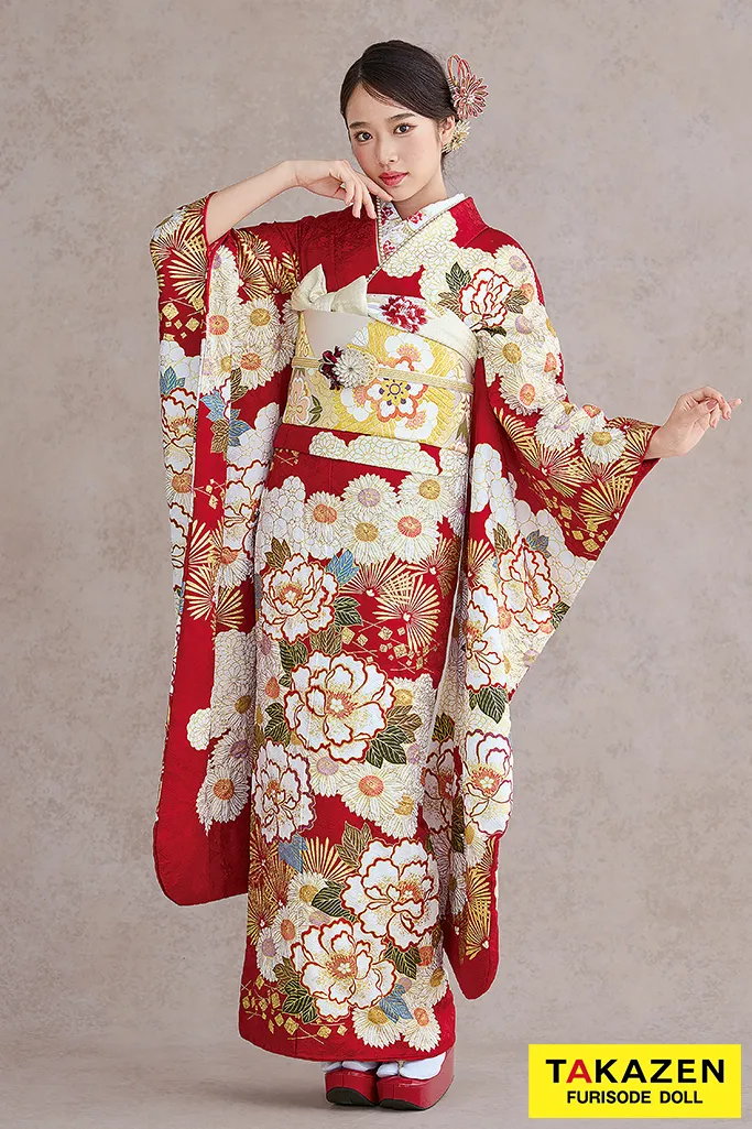 TAKAZEN　奈良　振袖　レンタル　成人式　プレミアム古典　滝泰/最高級金彩刺繡絞り友禅　赤　牡丹柄　王道　清楚な振袖　綺麗　高級　天翔天音