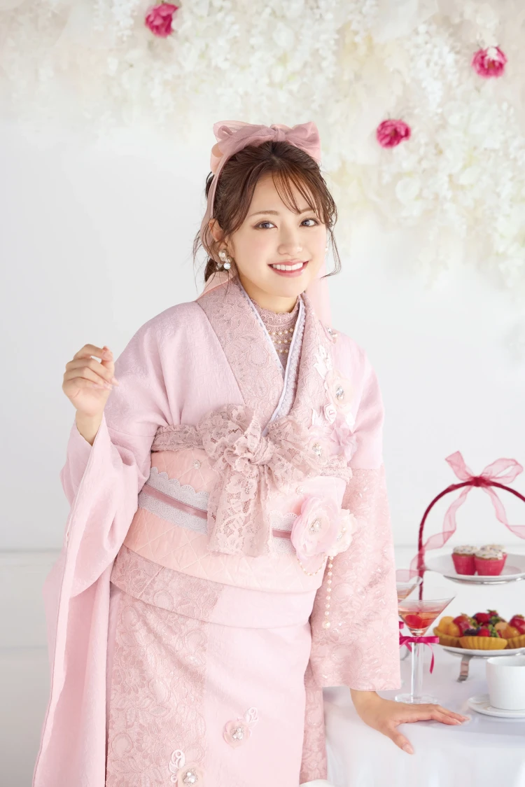 成人式振袖レンタル ヘップバーン ミニョン 立体花 かわいい ピンク