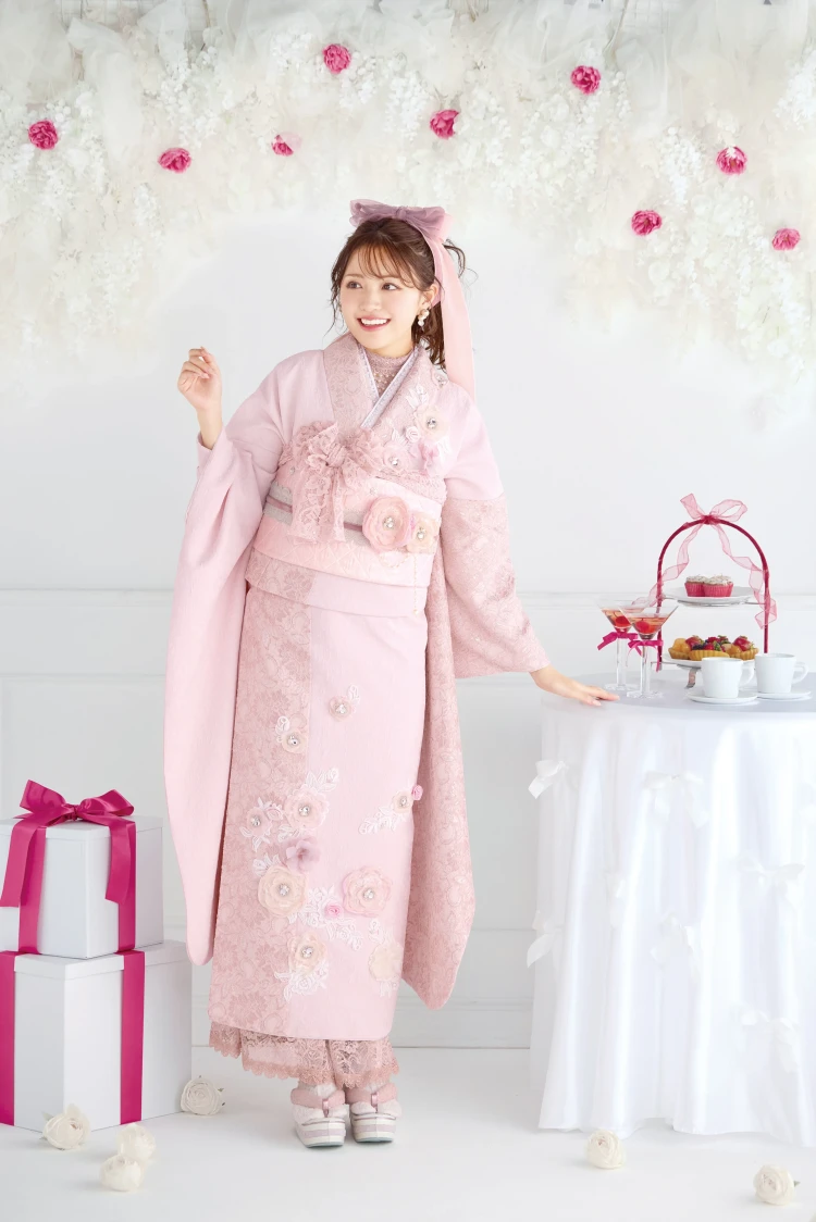 成人式振袖レンタル ヘップバーン ミニョン 立体花 かわいい ピンク