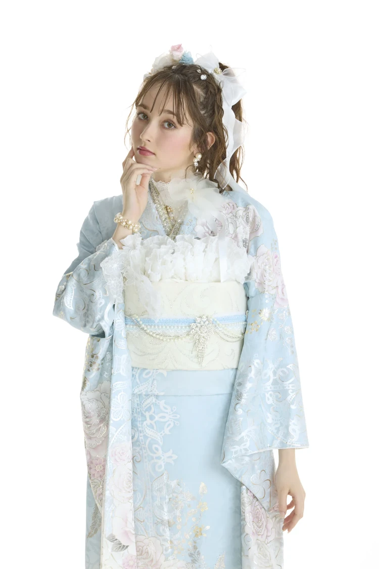 成人式振袖レンタル ヘップバーン ローズ エレガント 水色