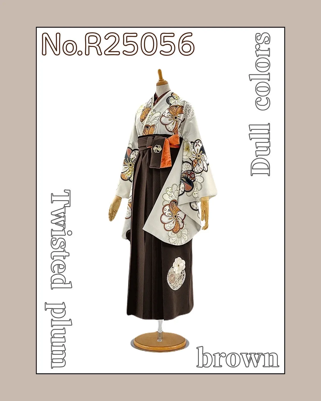 袴レンタル　JAPANSTYLE×中村里砂ブランド袴　くすみカラー古典　ベージュ　ねじり梅　シンプル　大人っぽい　古典柄【通販可】R25056