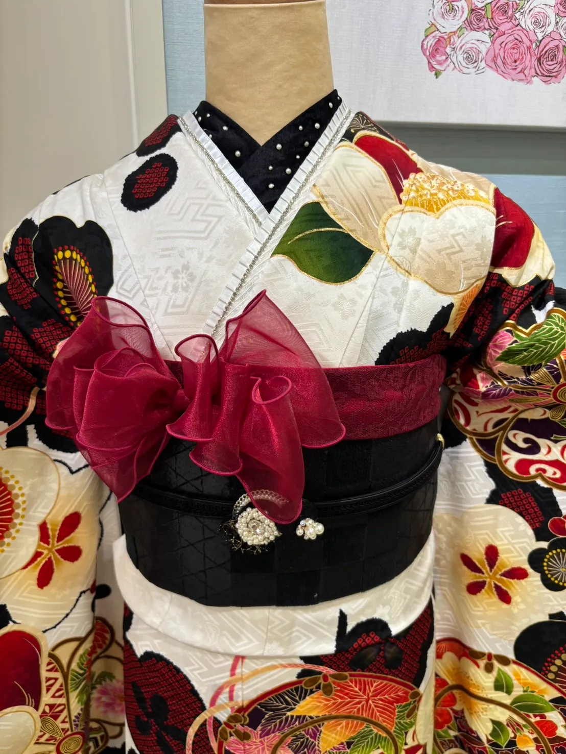 成人式　振袖レンタル　振袖　安カワ　お得　プチプラ　大柄　レトロ　カワイイ　椿柄