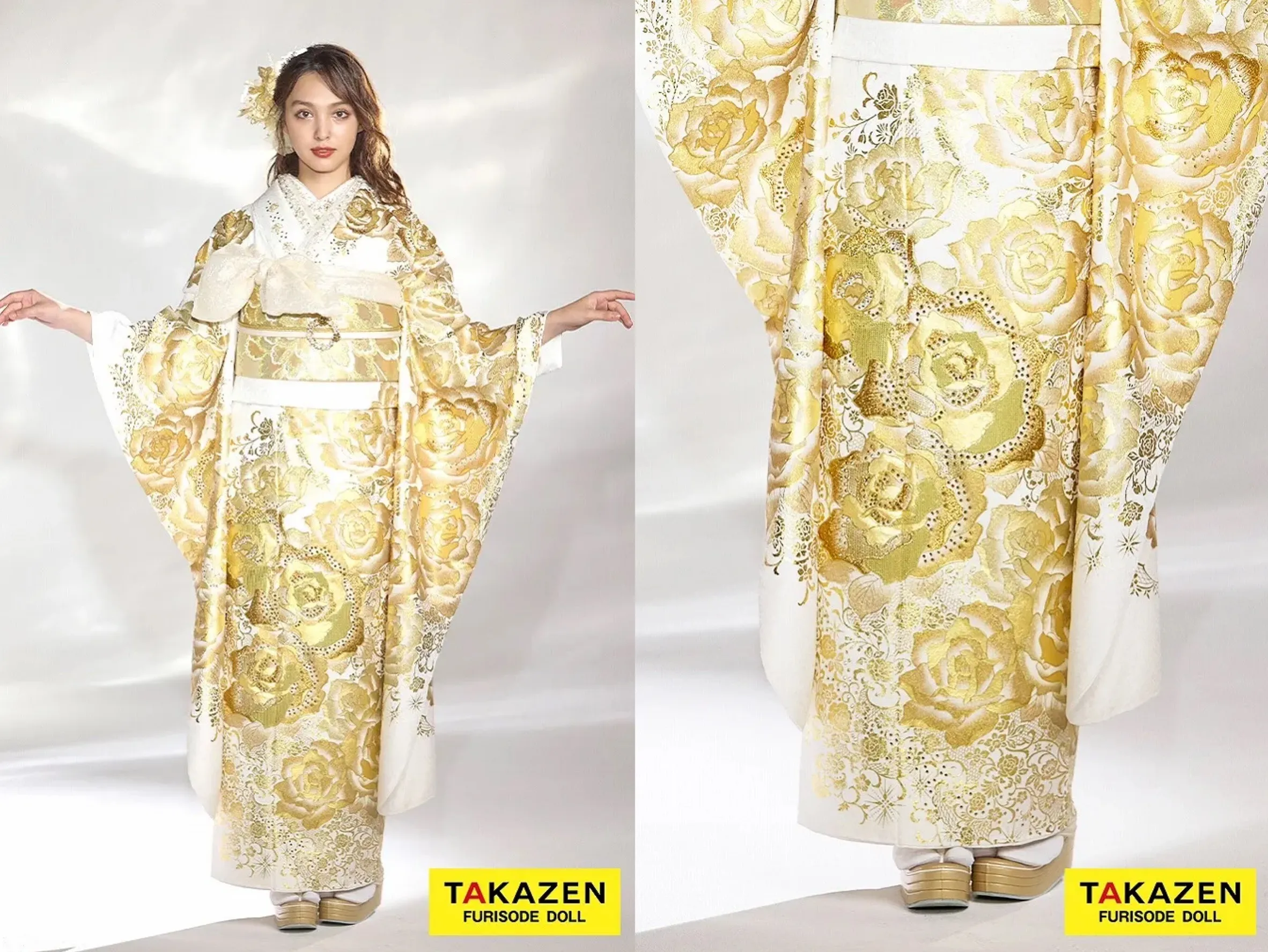 【TAKAZEN奈良店】18日♡ゴールド×白のキラキラでカワイイ！薔薇柄モードお振袖をご紹介♡