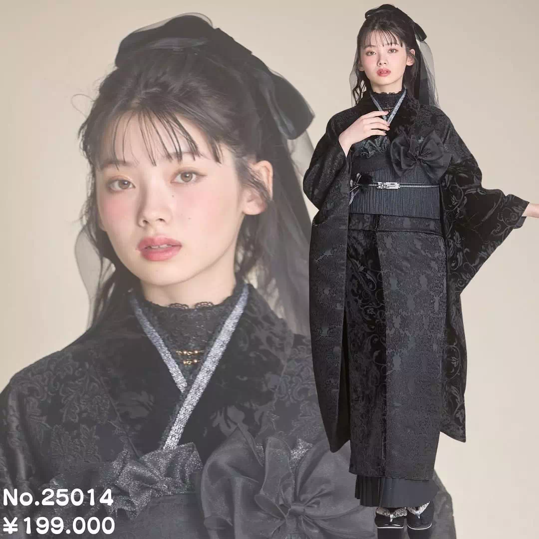 TAKAZEN姫路店　姫路市　成人式　卒業式　袴　振袖　イマドキ振袖　キラキラ　ヘップバーン　　ブラックレーベル　ドット柄　スカート