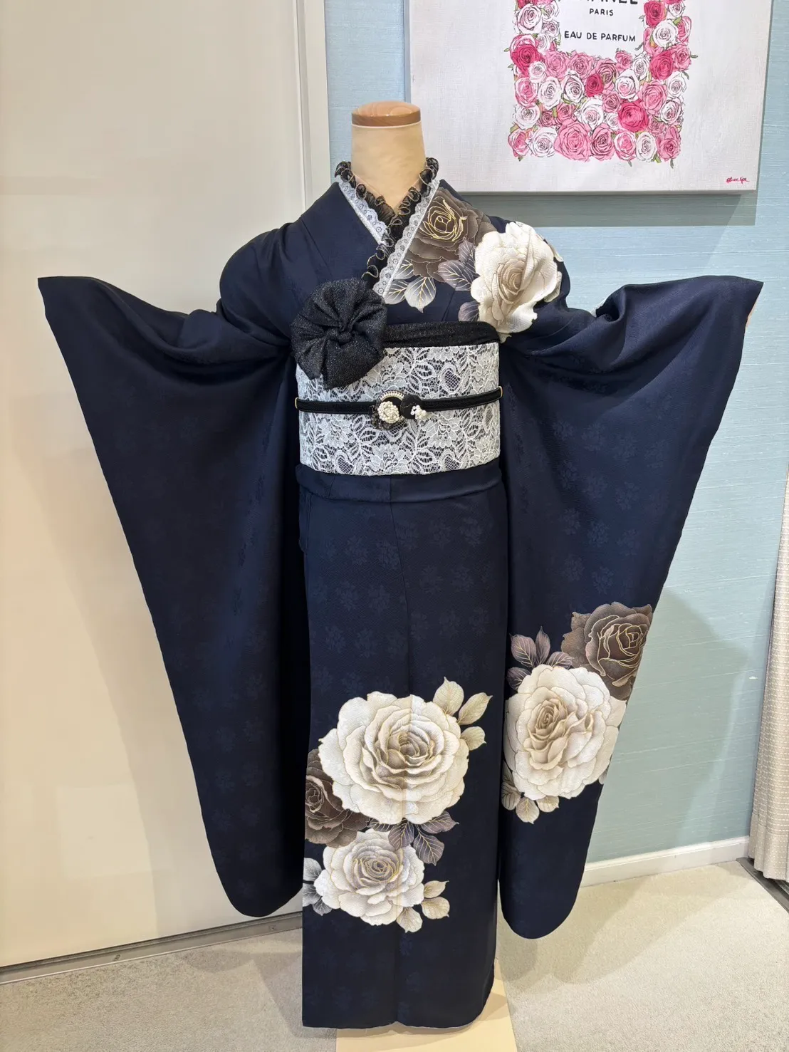 成人式　振袖レンタル　くすみカラー　シンプル　安カワ　薔薇柄