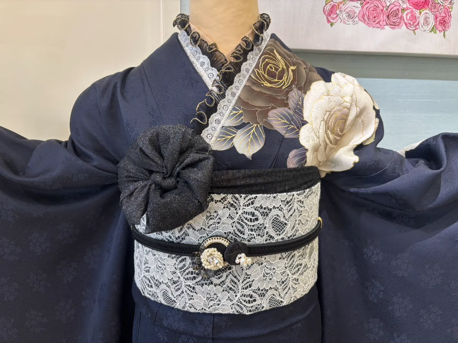 成人式　振袖レンタル　くすみカラー　シンプル　安カワ　薔薇柄
