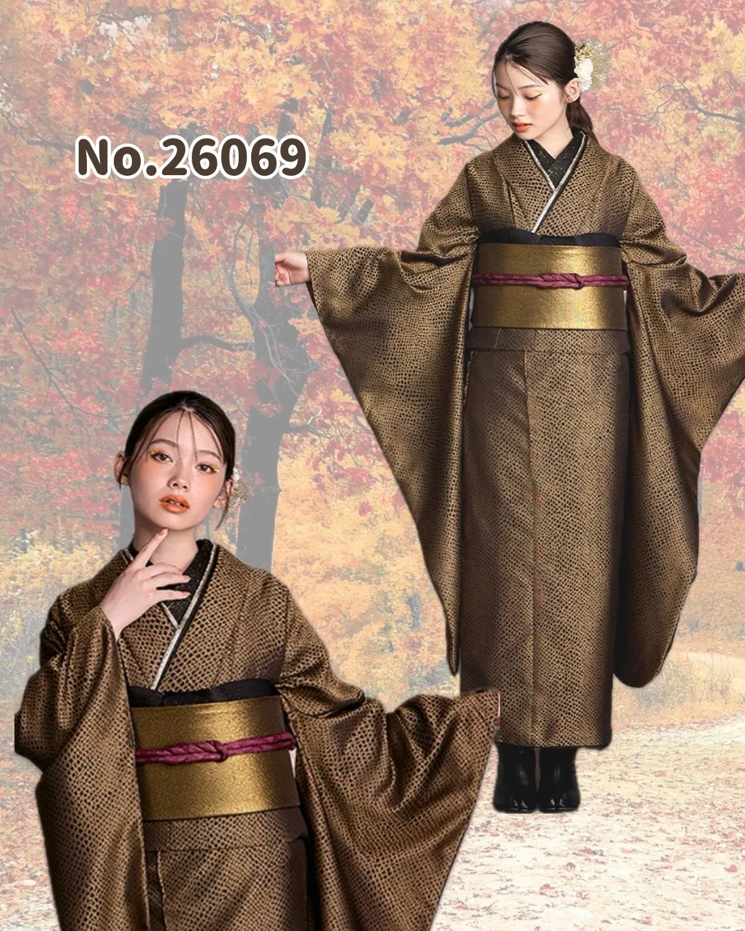 TAKAZEN　タカゼン　振袖　秋　ヴィンテージ　茶色