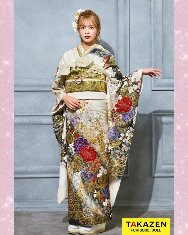 TAKAZEN心斎橋店　振袖レンタル　可愛い　イマドキ　白金振袖