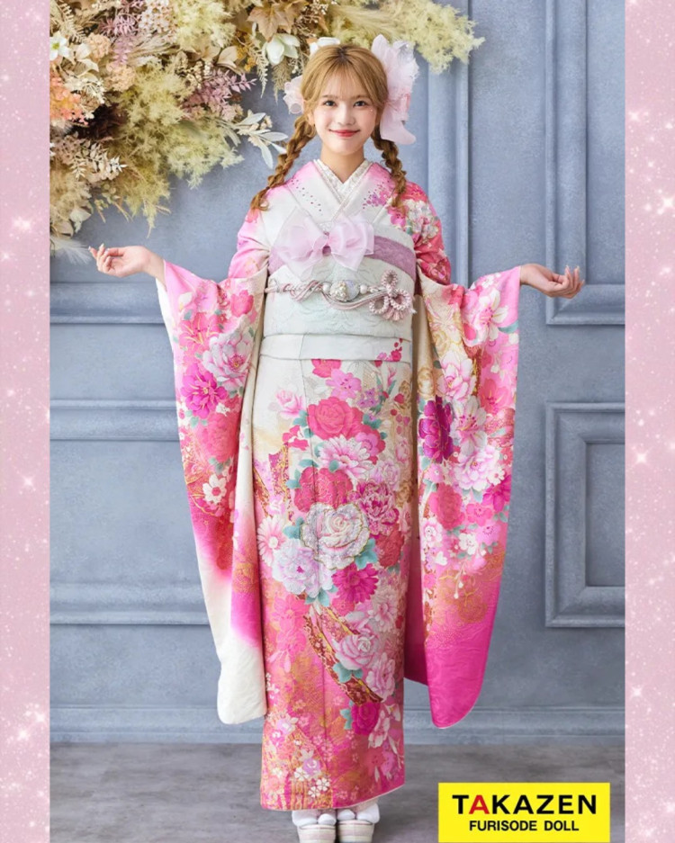 TAKAZEN心斎橋店　可愛い　イマドキ　ガーリー振袖　ピンク振袖　成人式振袖レンタル