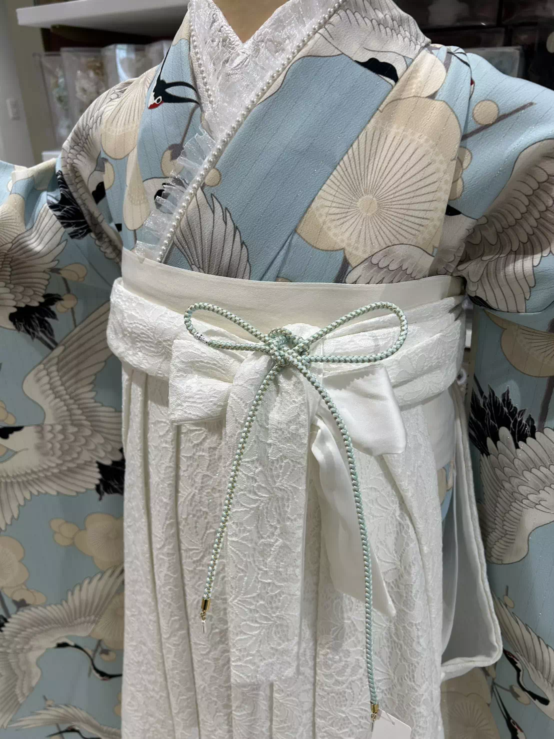 TAKAZEN姫路店　姫路市　成人式　卒業式　袴　振袖　イマドキ振袖　キラキラ　飾り紐　水色