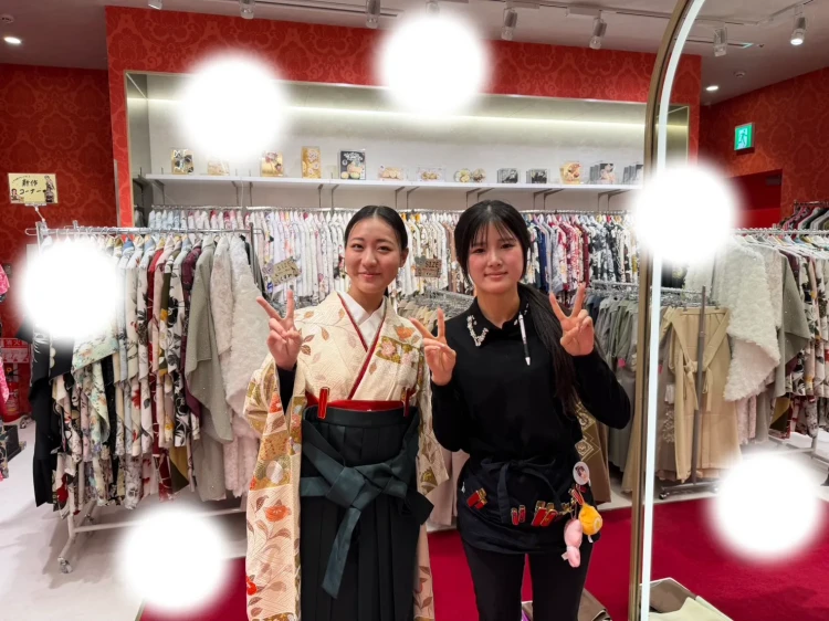 卒業式　ママ振袖　袴　レンタル　可愛い　緑色　古典柄　無地