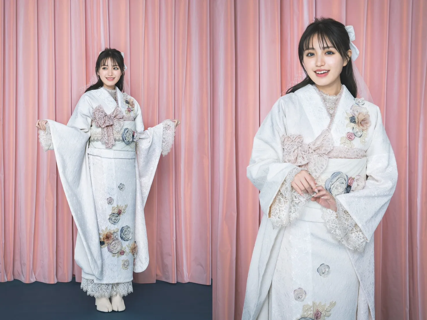 ヘップバーンミニョン　白　立体花　ジャガード生地/レース生地　フレンチガーリー　おしゃれ　誰ともらない　レースインナー/ブーツコーデ　香音【通販可】24010