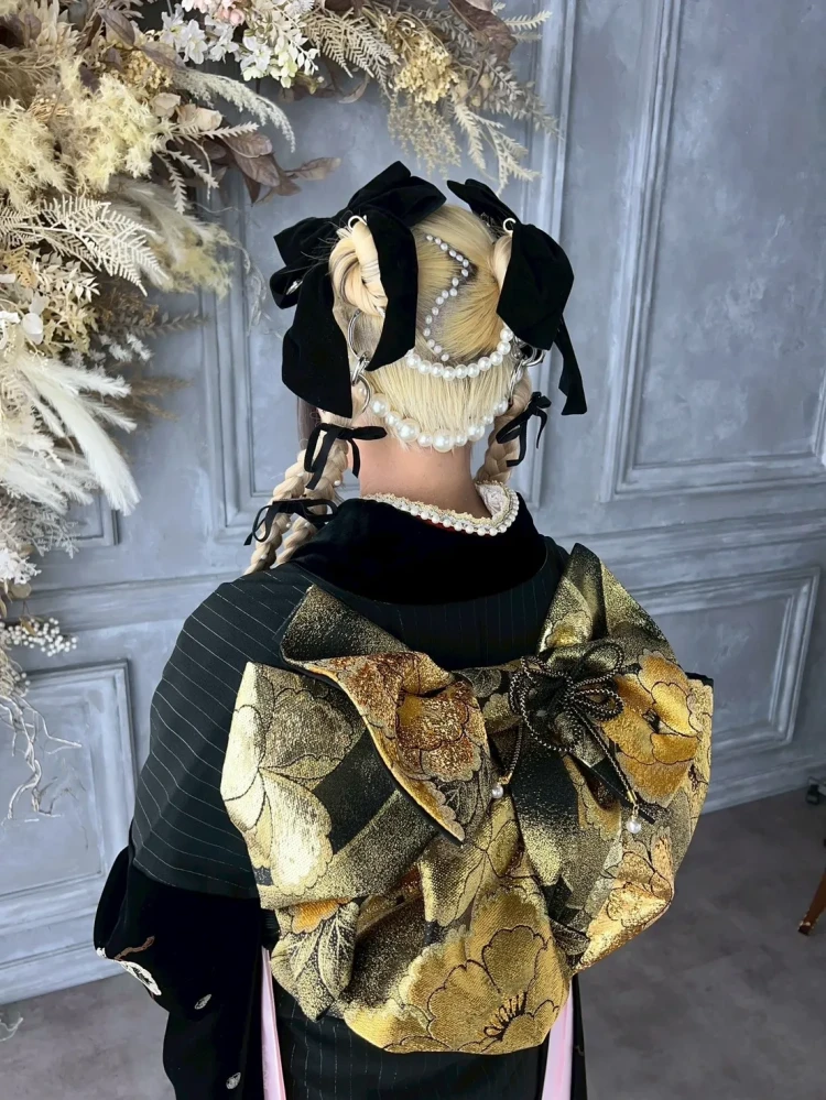 成人式　前撮り　梅田　成人式ヘアアレンジ　パール　ツインテール　リボン