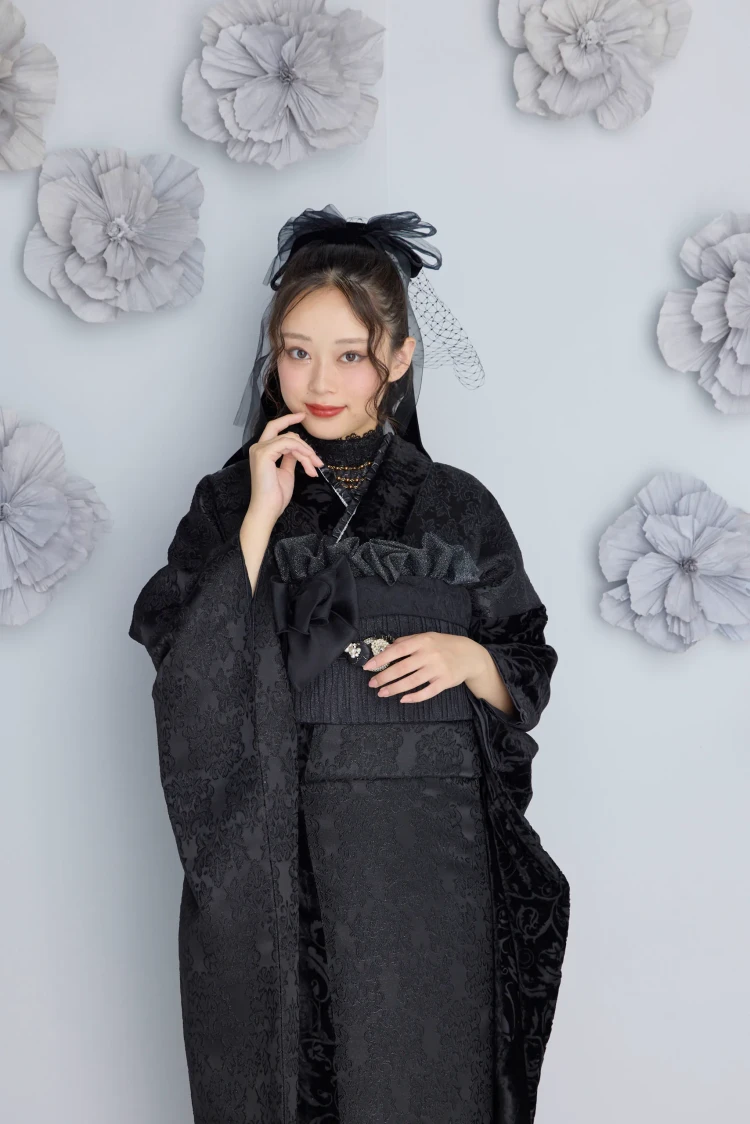 成人式振袖レンタル　くすみカラー　かわいい　淡い色　シック　かわいい　大人っぽい　フリル