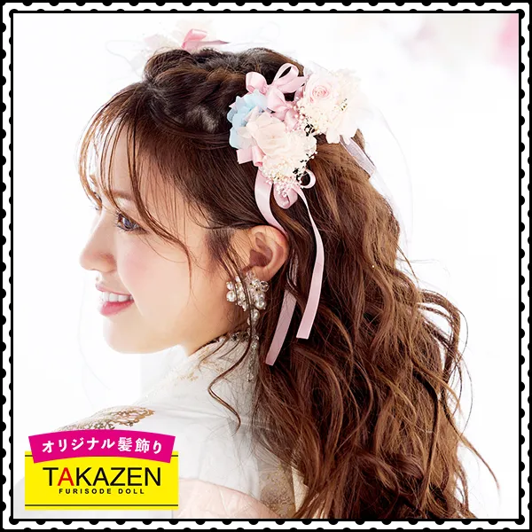 ゆるふわダウンスタイル×リボンとお花の新作髪飾り♡ピンク/白【通販可】