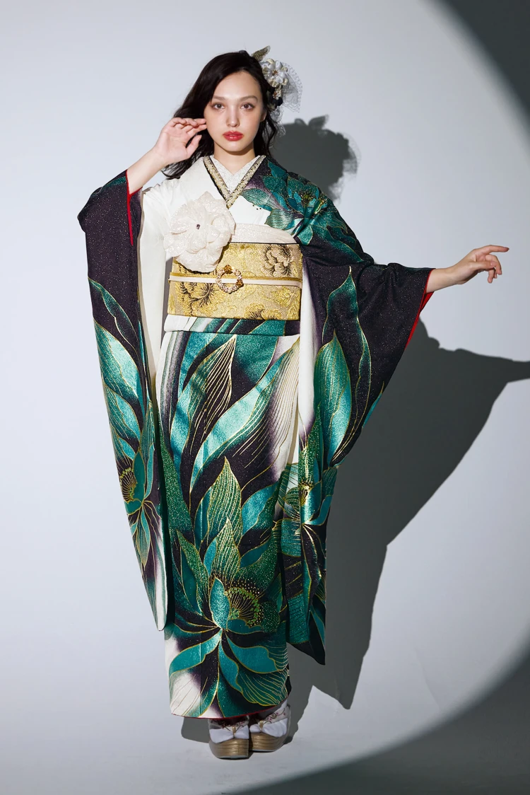 成人式振袖レンタル MODE キラキラ 派手 目立つ ギャル 緑