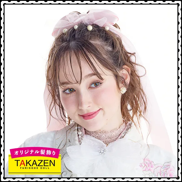 ゆるふわ高めアップヘア×長めリボンの髪飾り♡ピンク【通販可】