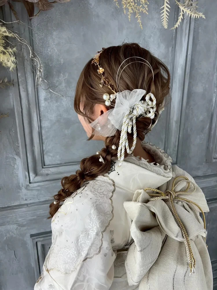 成人式　前撮り　梅田　成人式ヘアアレンジ　編みおろし