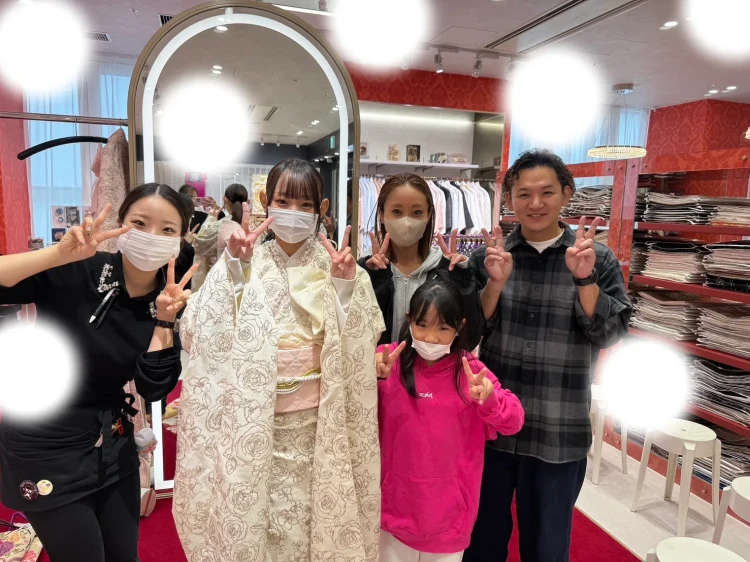 成人式　前撮り　梅田　TAKAZENオリジナル　シュシュ　キラキラ　白