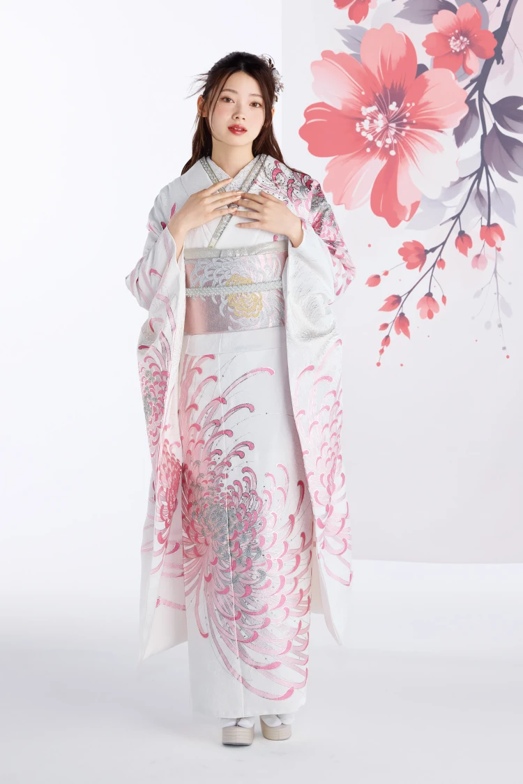 成人式振袖レンタル 粋古典 乱菊柄 白ピンク