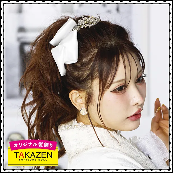 ゆるふわかわいいポニーテール×大きめリボンの髪飾り♡白