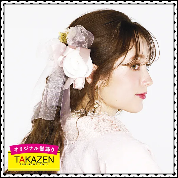 ゆるふわダウンスタイル×バラとレースの髪飾り♡白/ピンク