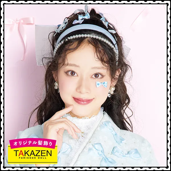 女性らしいハーフアップ×水色リボン＆カチューシャ♡水色/