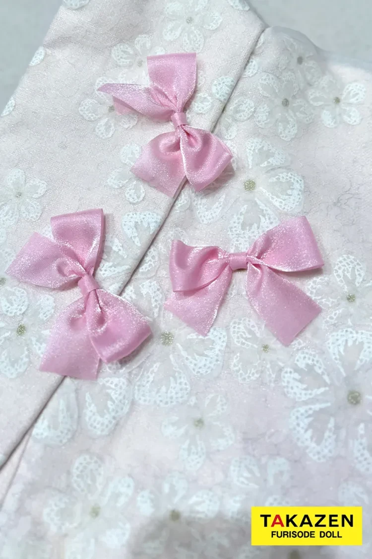 TAKAZENのレンタル振袖 最新作ヘップバーンキュート　ピンク　リボン付き　オーガンジー/レース　一番かわいい　ガーリー　レースインナー　洋風　姫系　周防ジゼル【通販可】27013