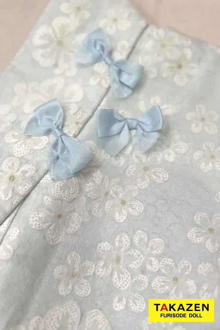 TAKAZENのレンタル振袖 最新作キュート＆ガーリー　水色　リボン付き　オーガンジー/レース　一番かわいい　レースインナー　洋風　姫系　佐藤不二子【通販可】27014