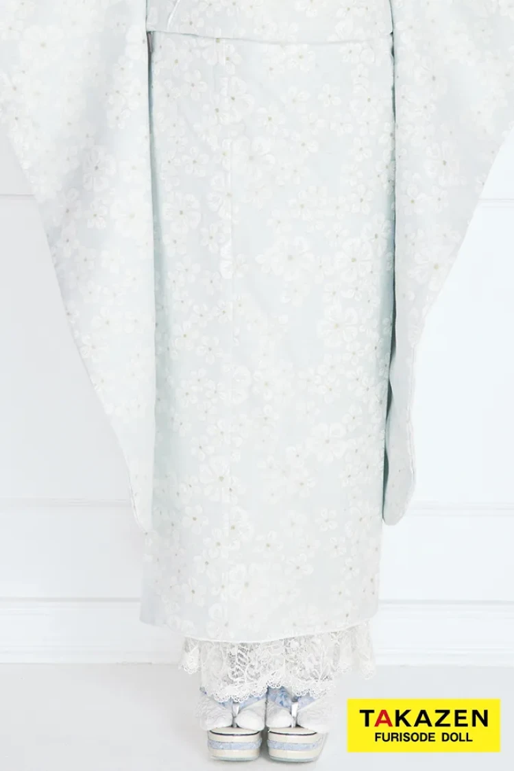 TAKAZENのレンタル振袖 最新作ヘップバーンキュート 水色 リボン付き オーガンジー/レース 一番かわいい ラブリー レースインナー 洋風 姫系 佐藤不二子【通販可】27014