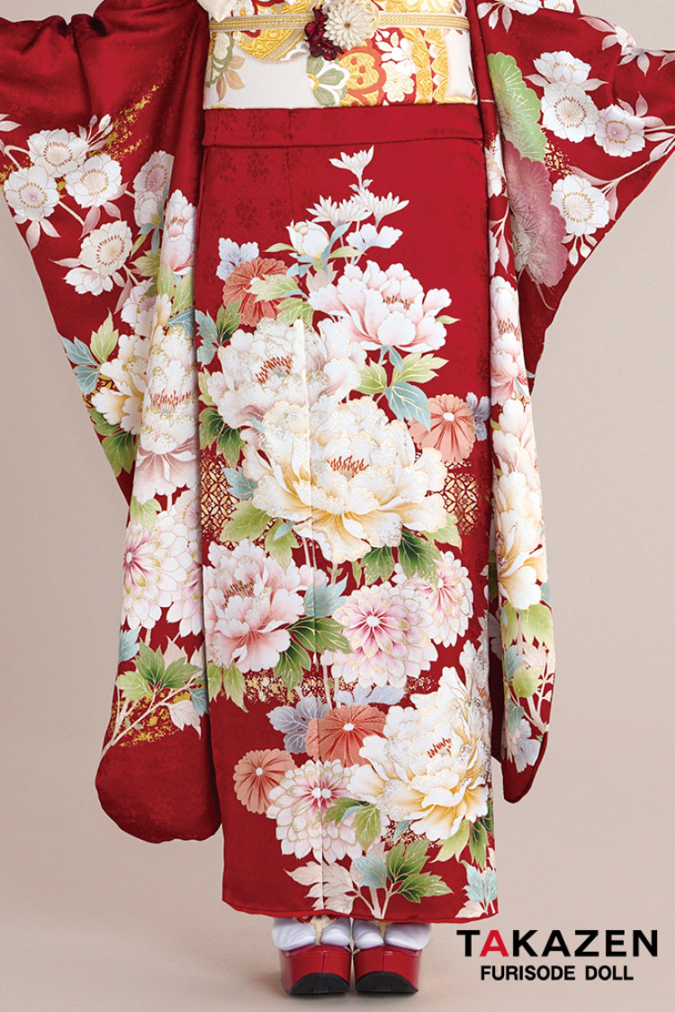 TAKAZENのレンタル振袖 最新作正統派古典　赤　牡丹柄　王道　かわいい　華やか　品のある振袖　上品　南琴奈【通販可】27031