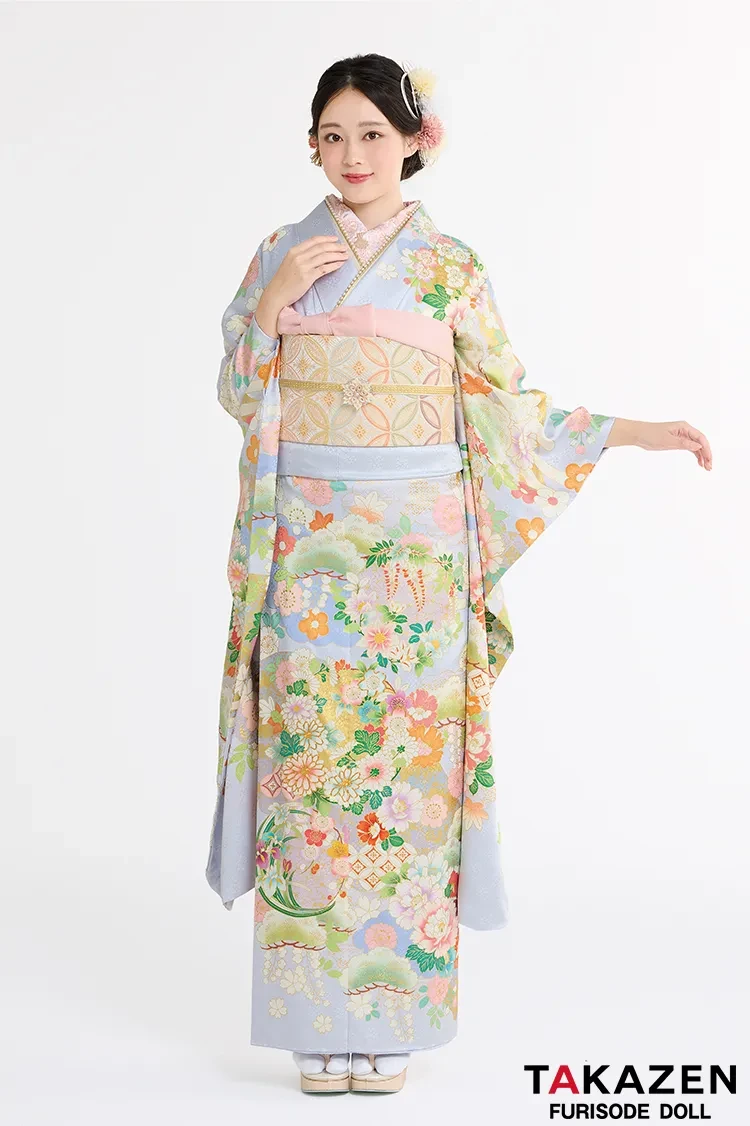 TAKAZENのレンタル振袖 最新作高級古典　赤/赤地　御所車/雲取　吉澤織物　吉祥の晴れ着田中優子の世界　かわいい　はんなり　綺麗　上品　佐藤不二子【通販可】27042