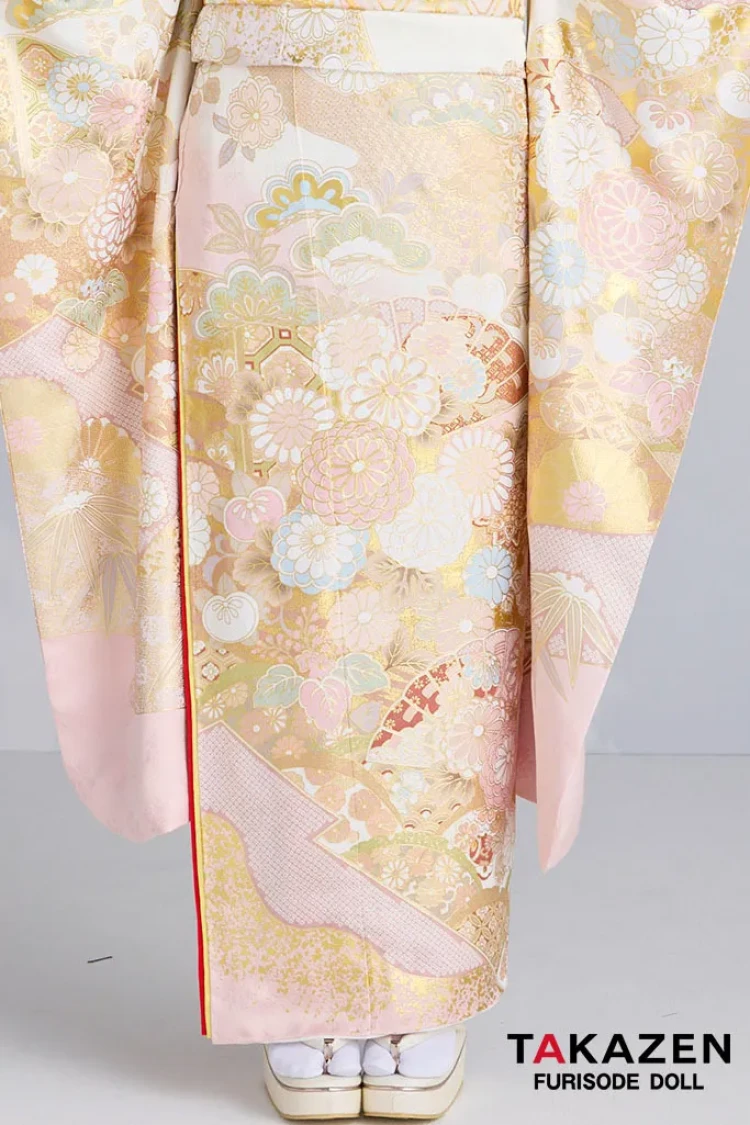 TAKAZENのレンタル振袖 最新作プレミアム古典 ピンク/白 菊柄/鹿の子 関芳 最高級金彩刺繍絞り友禅 はんなり 美しい かわいい 周防ジゼル【通販可】27048